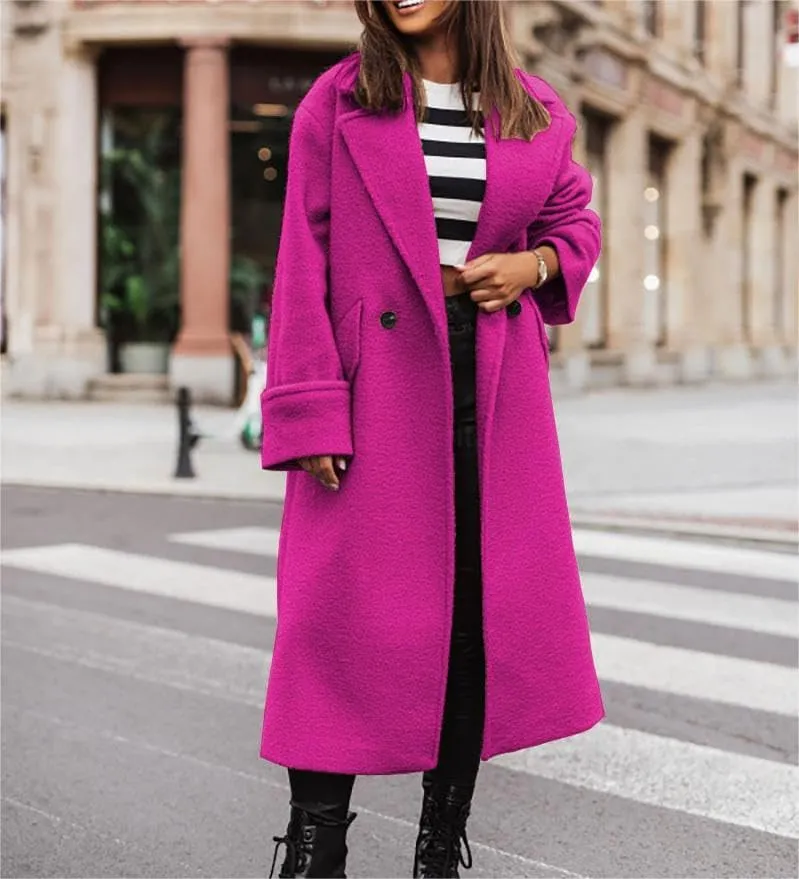 Akivide Women Double Breasted Long Pea Coat Winter Open Front Trench Coat Jacket Plus Size Wool Blend Overcoat with Pocket
