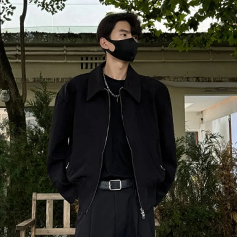 American Style Men's Jackets Three-dimensional Cutting Turn-down Collar Double-ended Zipper Solid Color Male Coats 9C9205