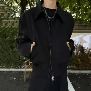 American Style Men's Jackets Three-dimensional Cutting Turn-down Collar Double-ended Zipper Solid Color Male Coats 9C9205