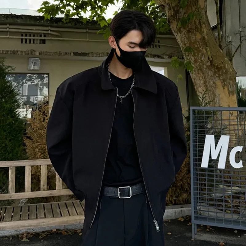 American Style Men's Jackets Three-dimensional Cutting Turn-down Collar Double-ended Zipper Solid Color Male Coats 9C9205