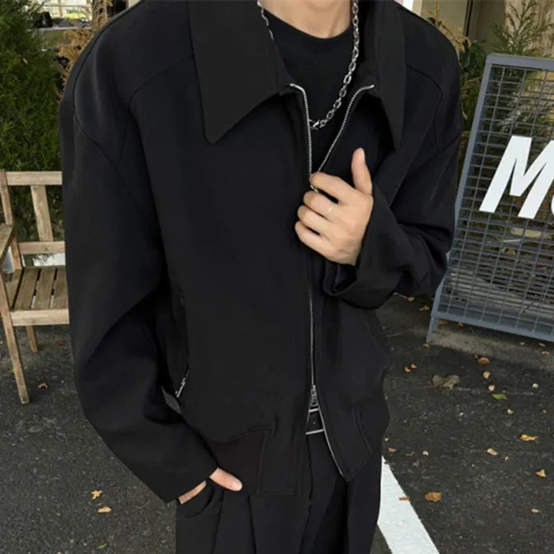 American Style Men's Jackets Three-dimensional Cutting Turn-down Collar Double-ended Zipper Solid Color Male Coats 9C9205