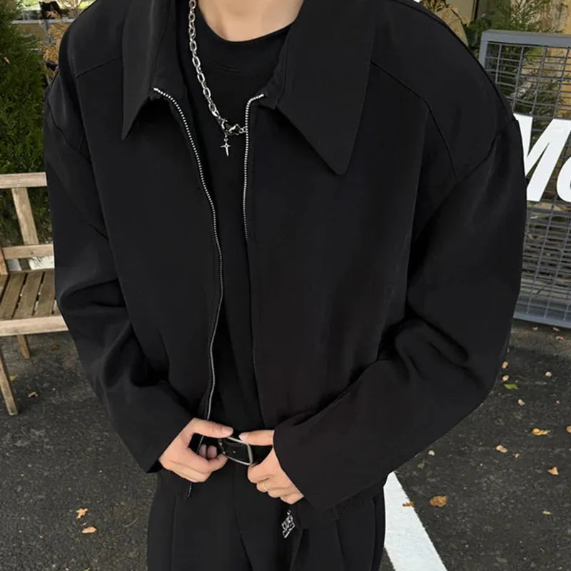 American Style Men's Jackets Three-dimensional Cutting Turn-down Collar Double-ended Zipper Solid Color Male Coats 9C9205