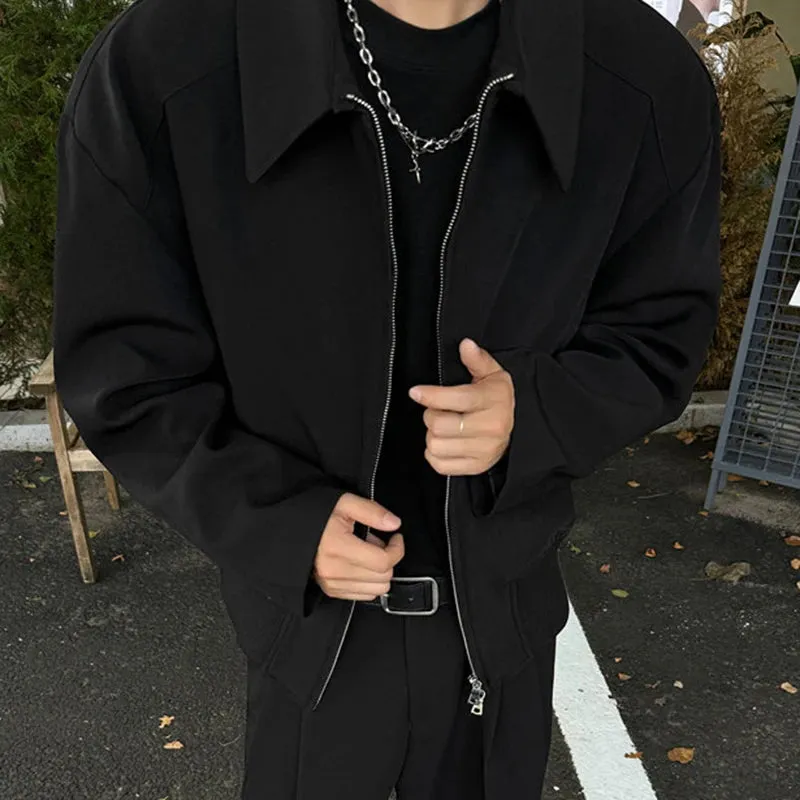 American Style Men's Jackets Three-dimensional Cutting Turn-down Collar Double-ended Zipper Solid Color Male Coats 9C9205