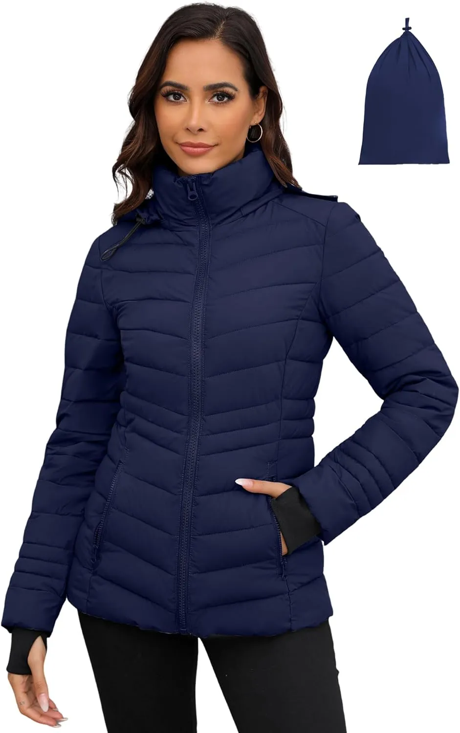 ANOTHER CHOICE Womens Packable Puffer Jacket, Lightweight Puffer Coat with Hood Winter Puffy Jacket for Women