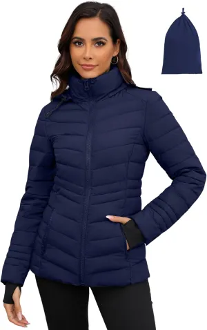 ANOTHER CHOICE Womens Packable Puffer Jacket, Lightweight Puffer Coat with Hood Winter Puffy Jacket for Women