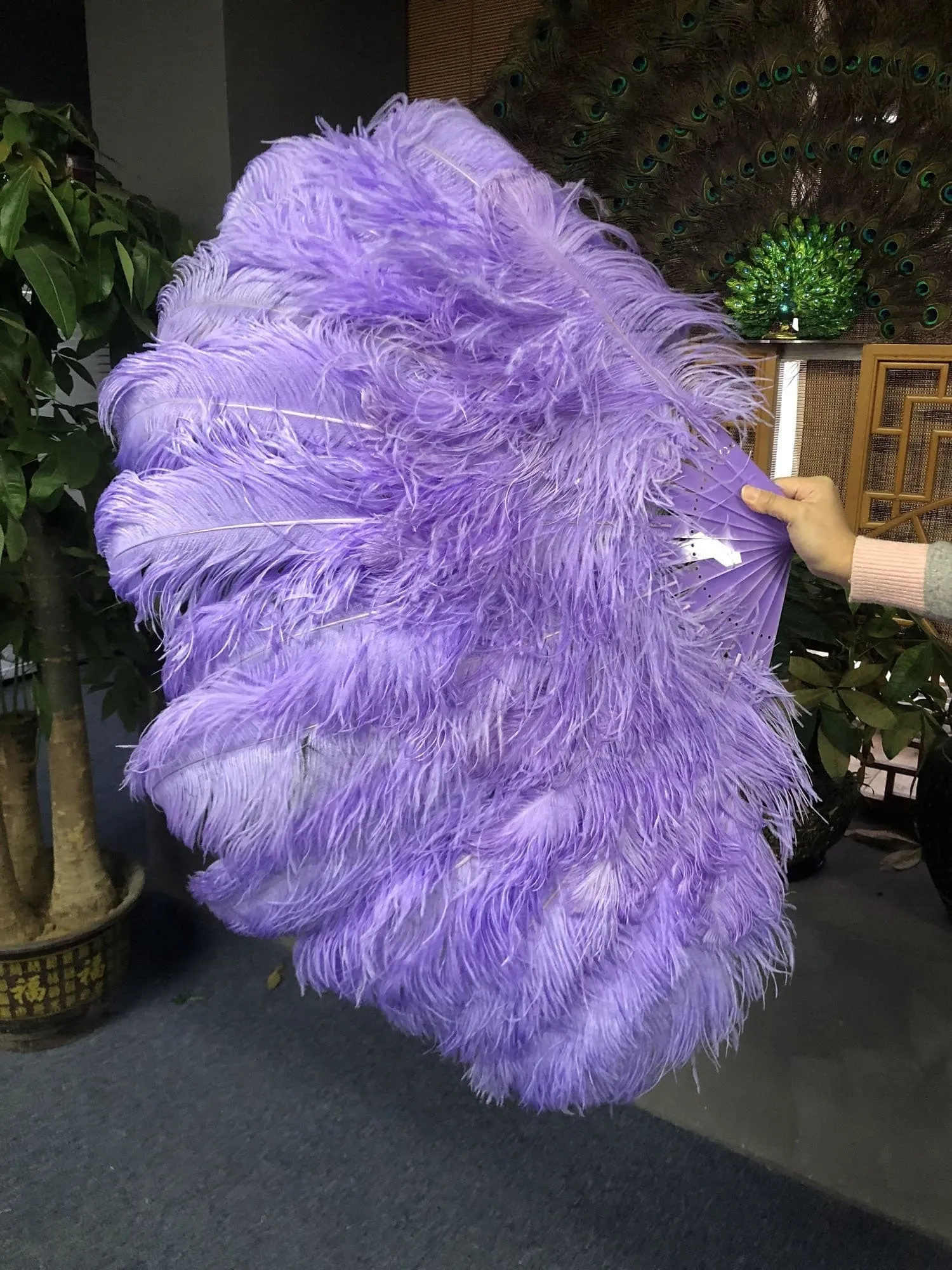 Aqua violet intermediate 2 layers Ostrich Feather Fan 30"x 54"