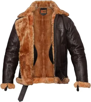 B3 Bomber Jacket - B3 Bomber Jacket Real Shearling Men - RAF Bomber Ginger - Mens Aviator Jacket