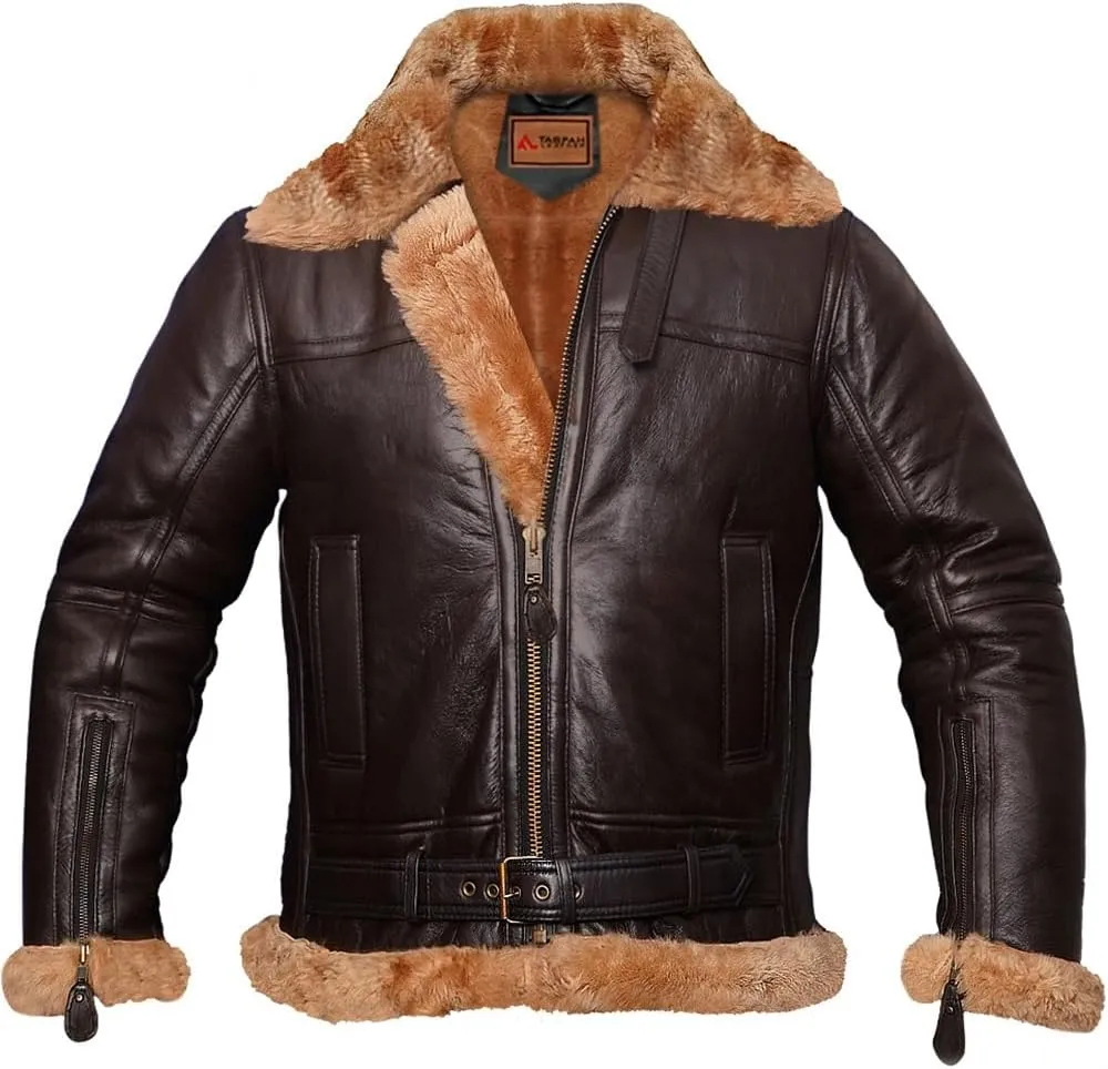 B3 Bomber Jacket - B3 Bomber Jacket Real Shearling Men - RAF Bomber Ginger - Mens Aviator Jacket