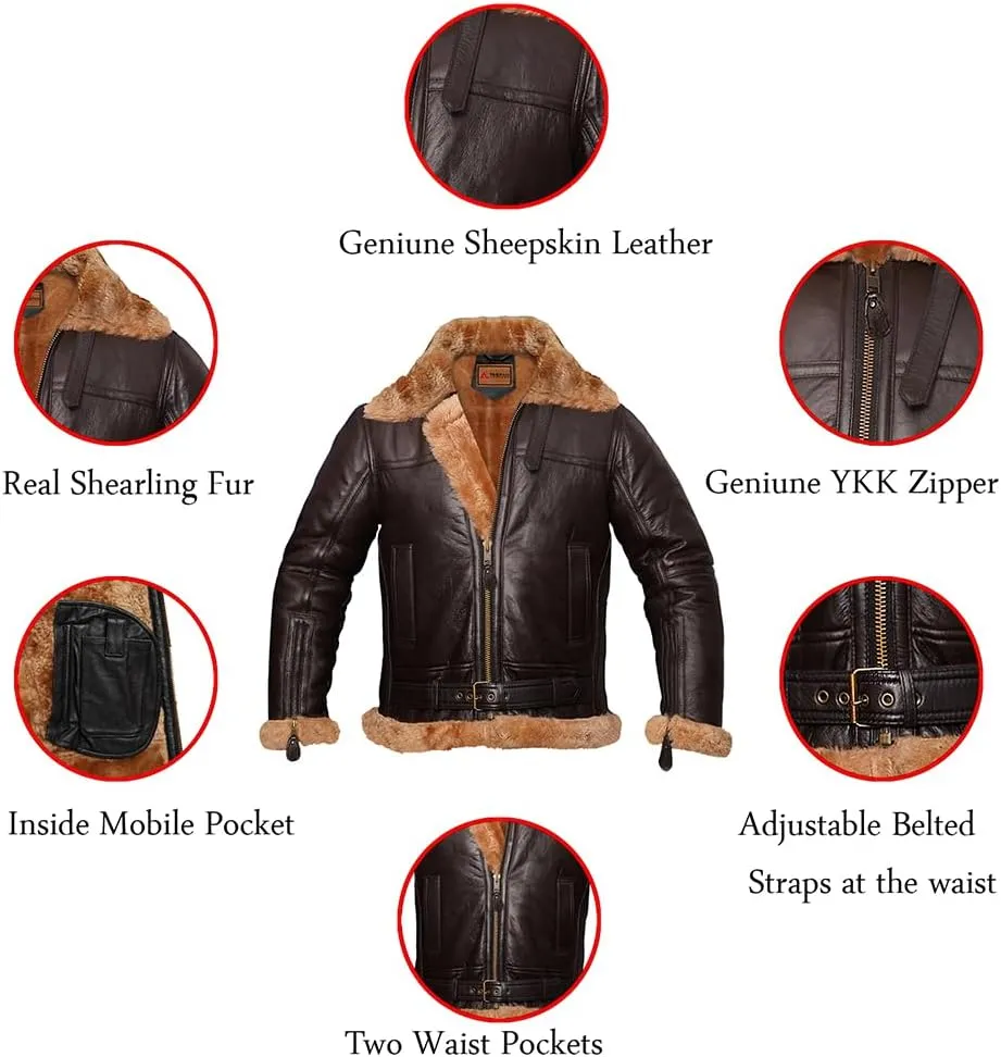 B3 Bomber Jacket - B3 Bomber Jacket Real Shearling Men - RAF Bomber Ginger - Mens Aviator Jacket