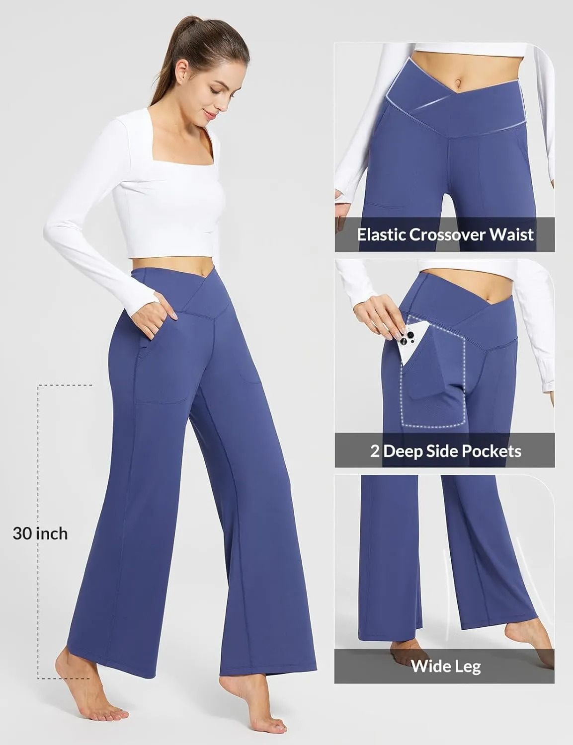 baleaf Womens Wide Leg Dress Pants Stretch High Waist Yoga Pants Casual Slacks Pockets Pull On Travel Petite Plus Size