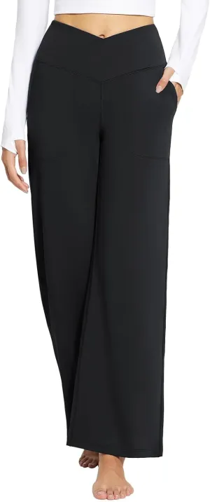 baleaf Womens Wide Leg Dress Pants Stretch High Waist Yoga Pants Casual Slacks Pockets Pull On Travel Petite Plus Size