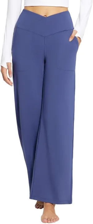 baleaf Womens Wide Leg Dress Pants Stretch High Waist Yoga Pants Casual Slacks Pockets Pull On Travel Petite Plus Size