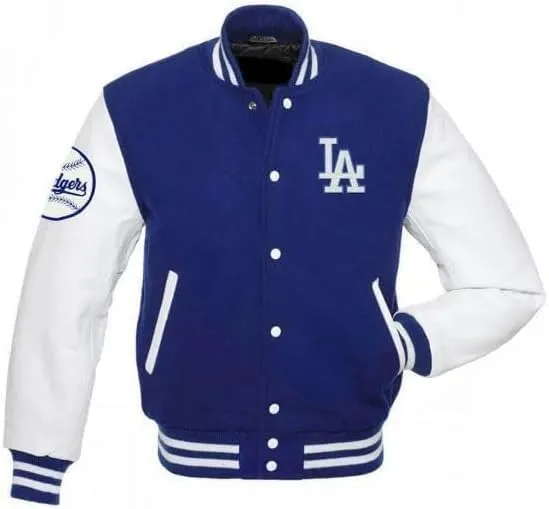 Baseball varsity jacket - LA blue and white letterman jacket for men.