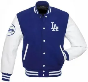 Baseball varsity jacket - LA blue and white letterman jacket for men.