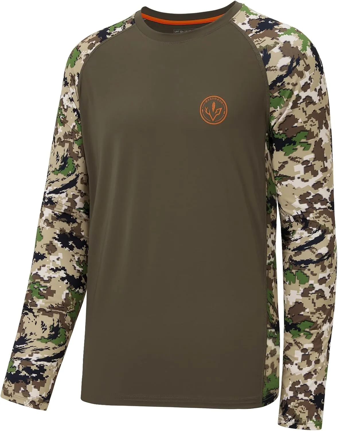 BASSDASH Mens Lightweight Camo Hunting Shirt UPF 50  Sun Protection Long Sleeve Hiking Fishing Performance Tee Mesh Panels