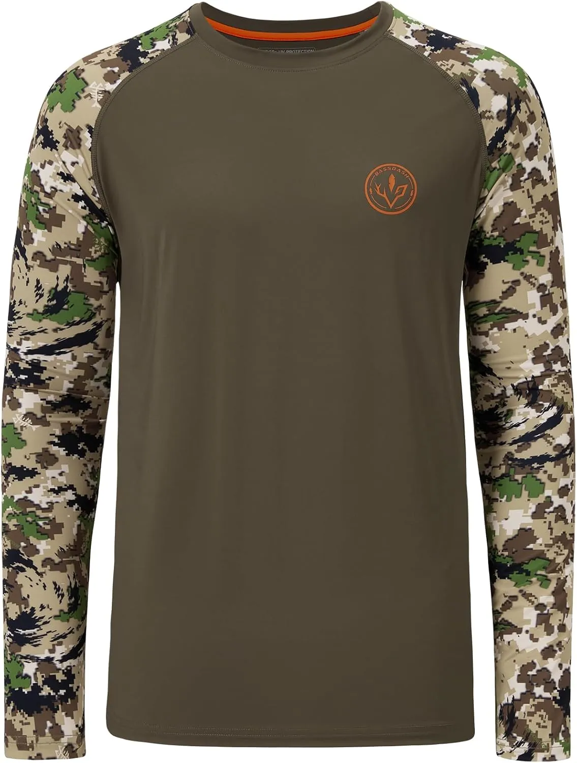 BASSDASH Mens Lightweight Camo Hunting Shirt UPF 50  Sun Protection Long Sleeve Hiking Fishing Performance Tee Mesh Panels