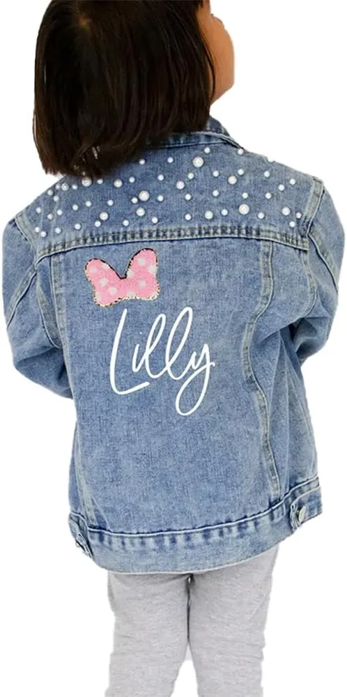 Blue Pearl Denim Jacket for Little Girls, Personalized Name Kid's Jean Jacket, Custom Jean Jacket, Personalized Blue Pearl Denim Jacket Gifts