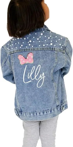 Blue Pearl Denim Jacket for Little Girls, Personalized Name Kid's Jean Jacket, Custom Jean Jacket, Personalized Blue Pearl Denim Jacket Gifts