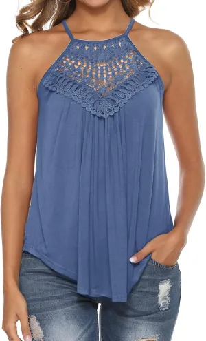 Bluetime Halter Tops for Women Sexy Sleeveless Lace Crochet Dressy Flowy Tank Top Cute Summer Shirts