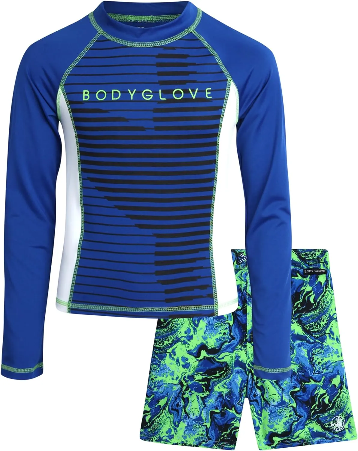 Body Glove Boys' Rash Guard Swim Set - 2 Piece UPF 50  Swim Shirt and Bathing Suit Trunk for Boys (4-12)