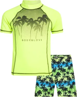 Body Glove Boys' Rash Guard Swim Set - 2 Piece UPF 50  Swim Shirt and Bathing Suit Trunk for Boys (4-12)