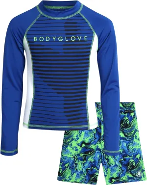 Body Glove Boys' Rash Guard Swim Set - 2 Piece UPF 50  Swim Shirt and Bathing Suit Trunk for Boys (4-12)