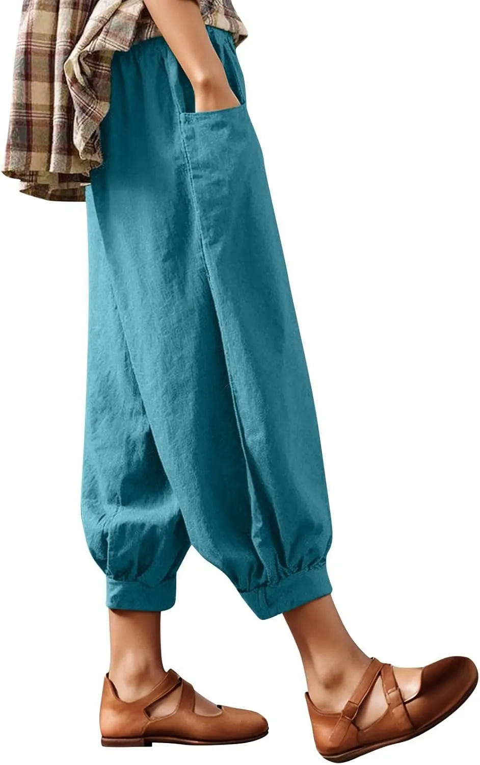 Capri Linen Pant for Women 2025 Summer Casual High Waist Linen Pant Straight Wide Leg Cropped Beach Pant