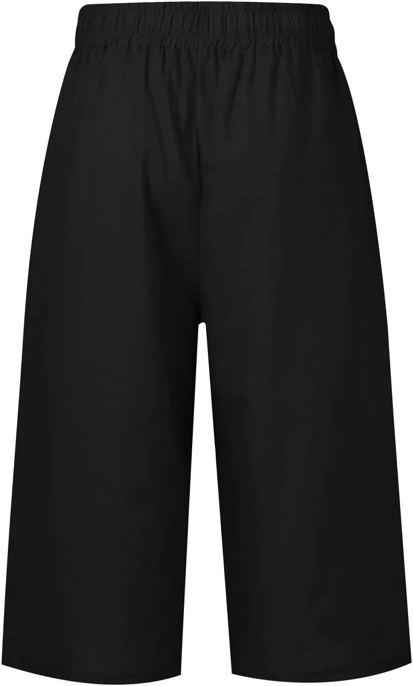 Capri Pants for Women Casual Lightweight Drawstring Waist Pedal Pushers Comfy Ruffle Hem Lounge Pants with Pockets