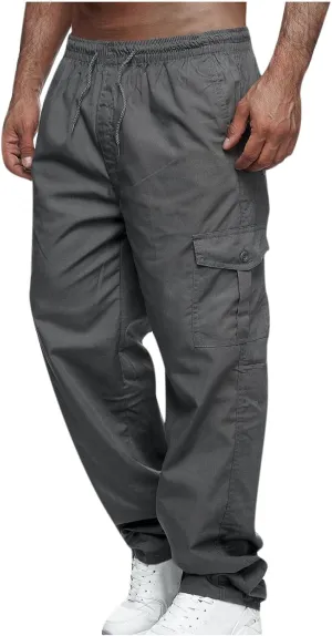 Cargo Pants for Men 2024 Trendy Multiple Pockets Sweatpants Straight Wide Leg Trousers Elastic Waist Drawstring Pants