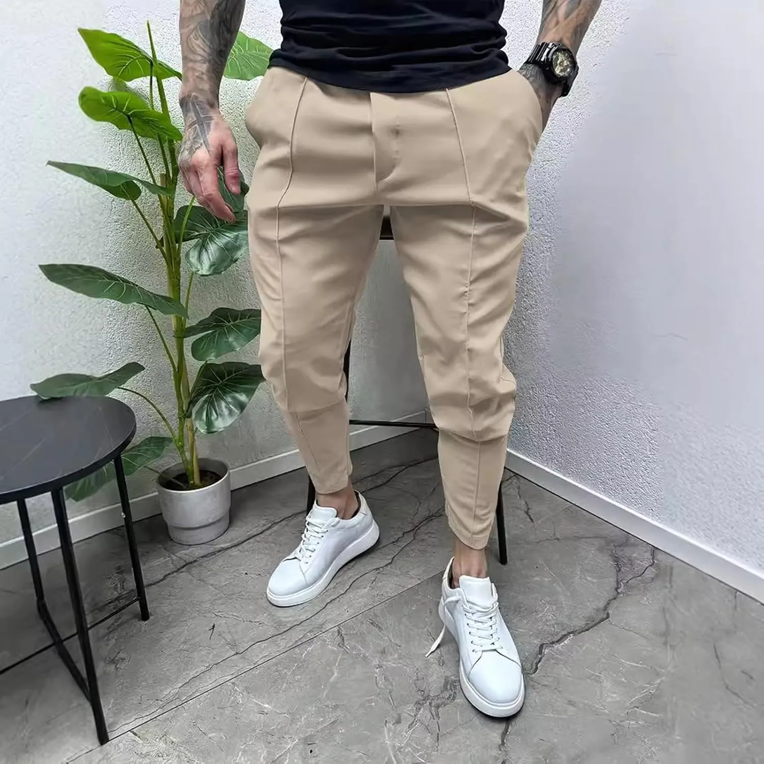 Cargo Pants for Men Outdoor Tactical Jogging Pants Slim Fit Sweatpants Elastic Waist Tapered Pants with Multi Pockets
