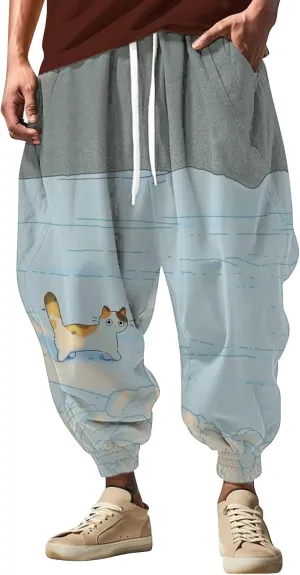 Casual Baggy Cotton Drawstring Tapered Sweatpants Sweatpants Mens Sweatpants with Pockets Black Harem Pants