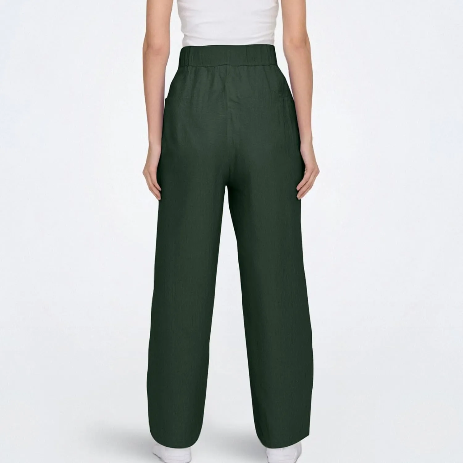 Casual Pants for Women Straight Leg Beach Trousers with Pockets Baggy Elastic Waist Lounge Slacks