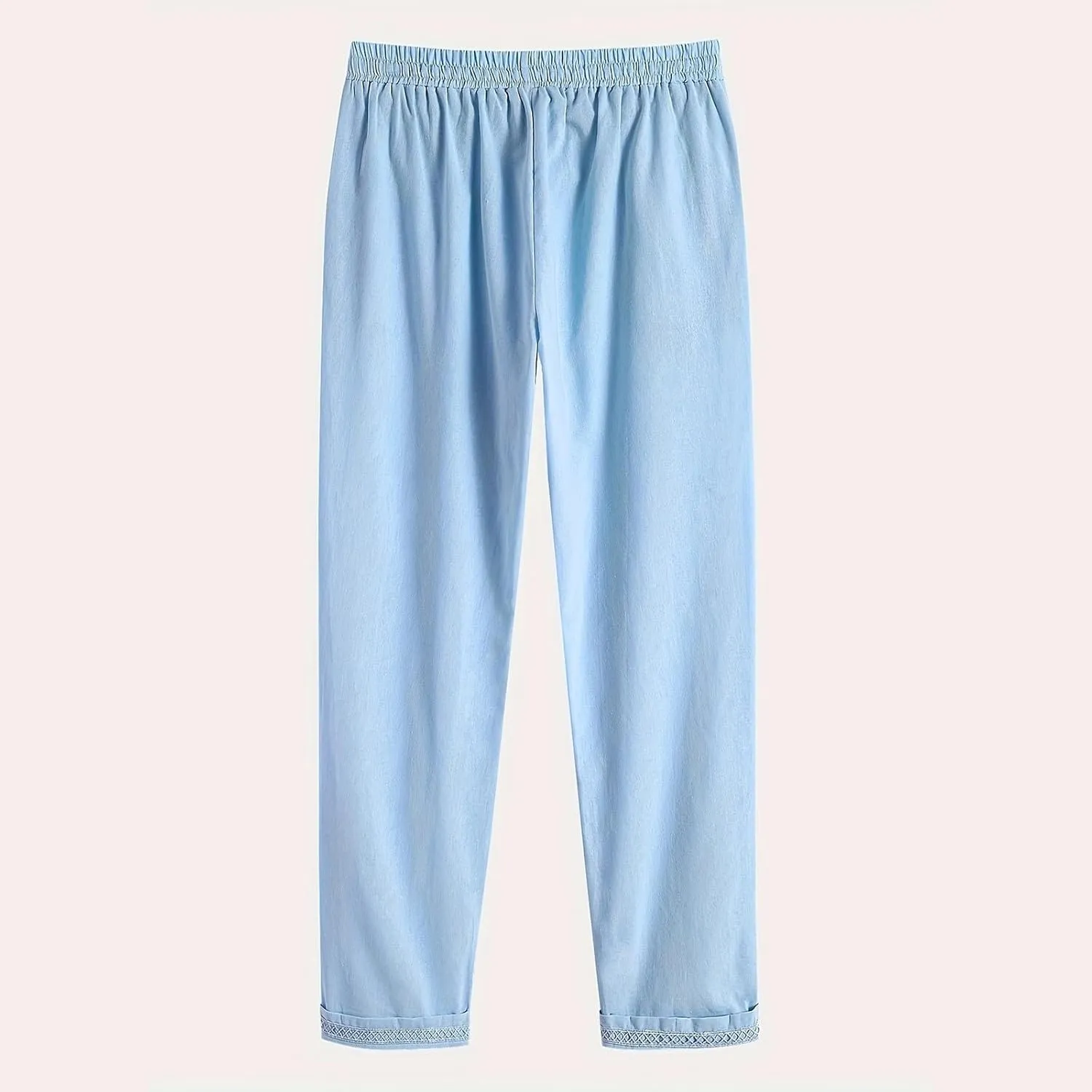 Casual Pants for Women Summer Cotton Linen Comfy Pants Drawstring Elastic Waist Buttons Decor Ankle Trousers