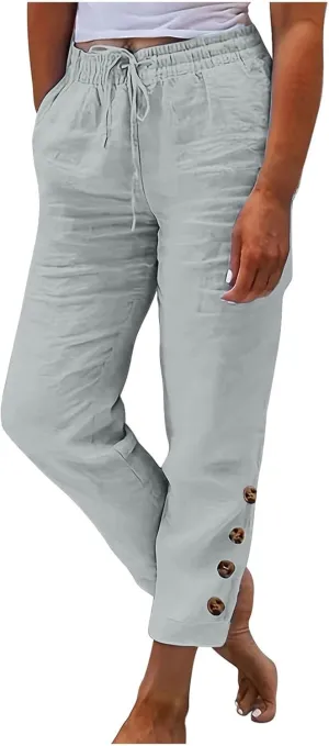 Casual Women's Pants Loose Cotton Linen 2025 Summer Beach Long Trouser Comfy Palazzo High Waisted Slack 2025 Trendy