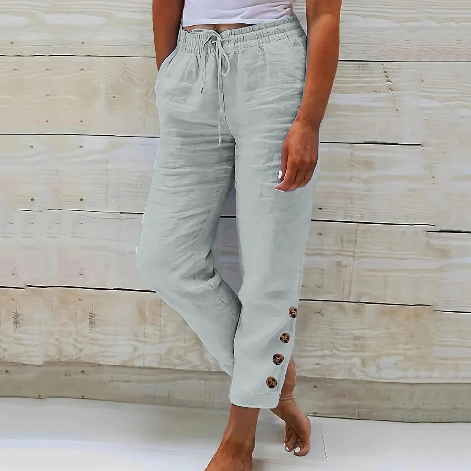 Casual Women's Pants Loose Cotton Linen 2025 Summer Beach Long Trouser Comfy Palazzo High Waisted Slack 2025 Trendy