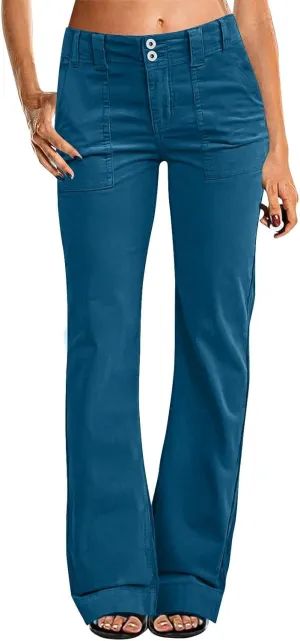 Causal Wide Leg Pants for Women Y2K Stretch Twill High Waisted Chino Pants Comfy Slim Fit Dress Pants with Pockets