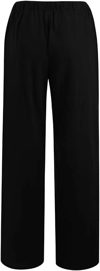 Ceboyel Women's Boho Wide Leg Pants Drawstring Straight Casual Trousers Cotton Linen Palazzo Pants Summer Beach Outfits 2023