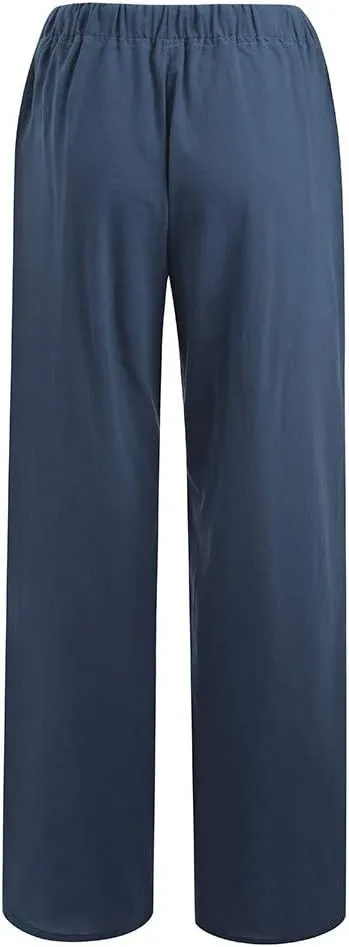 Ceboyel Women's Boho Wide Leg Pants Drawstring Straight Casual Trousers Cotton Linen Palazzo Pants Summer Beach Outfits 2023