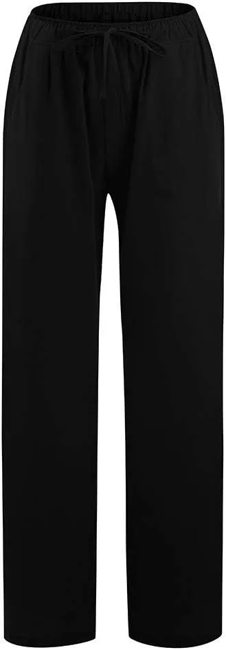 Ceboyel Women's Boho Wide Leg Pants Drawstring Straight Casual Trousers Cotton Linen Palazzo Pants Summer Beach Outfits 2023
