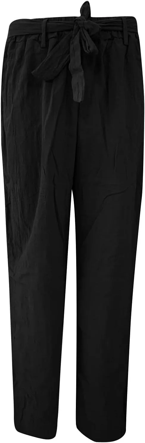 Ceboyel Womens Linen Casual Pants Summer Lounge Trousers Drawstring Straight Leg Pants Boho Beach Vacation Outfits 2023