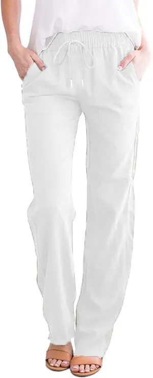 Ceboyel Womens Solid Drawstring Linen Pants Elastic Casual Sweatpants Ankle Length Jogger Straight Leg Trendy Trouser Outfits