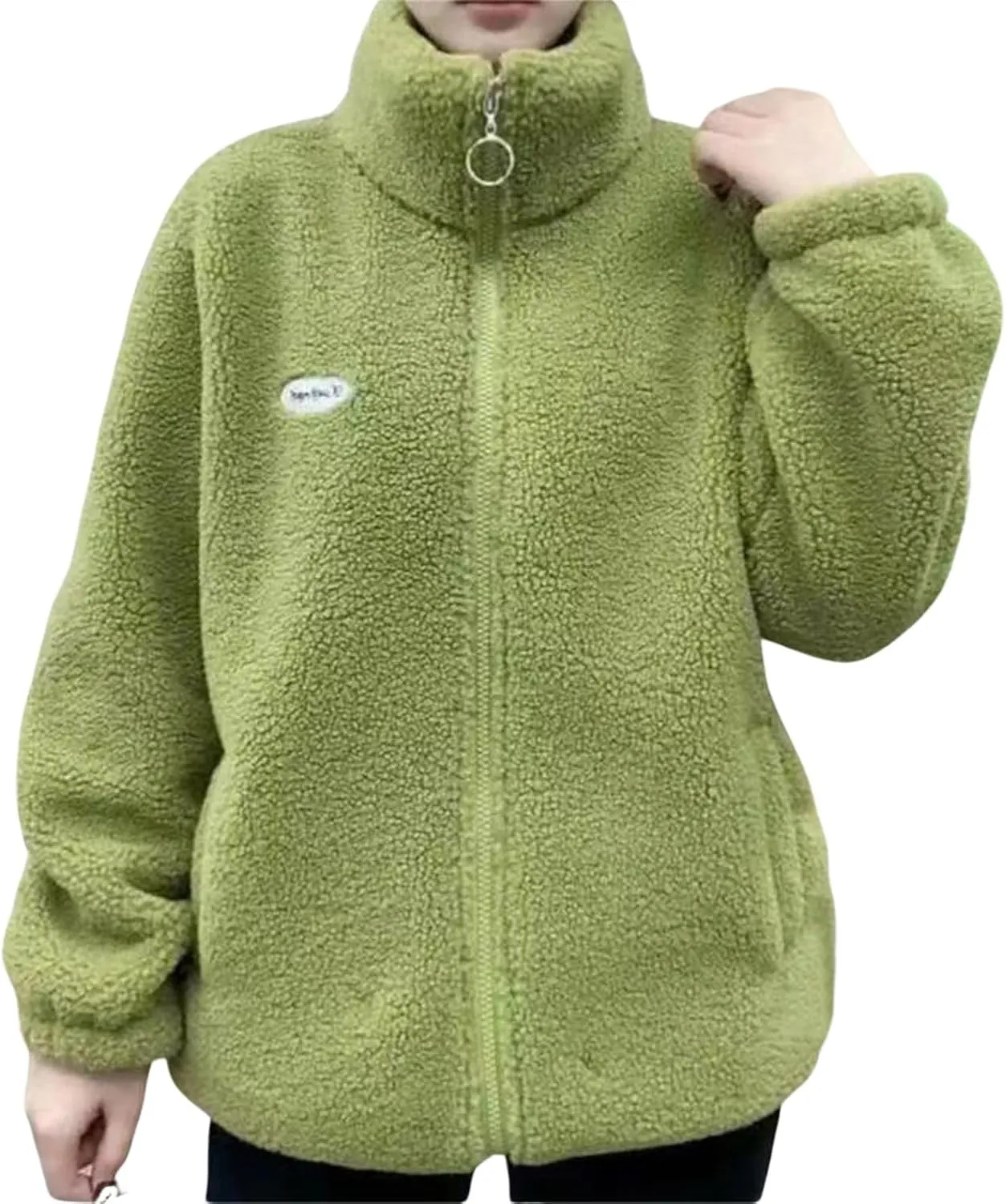 CHARTOU Women Shaggy Fuzzy Sherpa Fleece Jacket Oversized Zip Up Hoodie Shacket Warm Faux Shearling Coat Winter