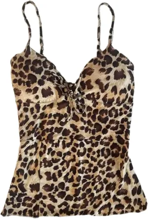Cheetah Tops Grunge 2000s Emo Floral Cropped Top Spaghetti Strap Tops Y2k Leopard Print Vintage Camisole