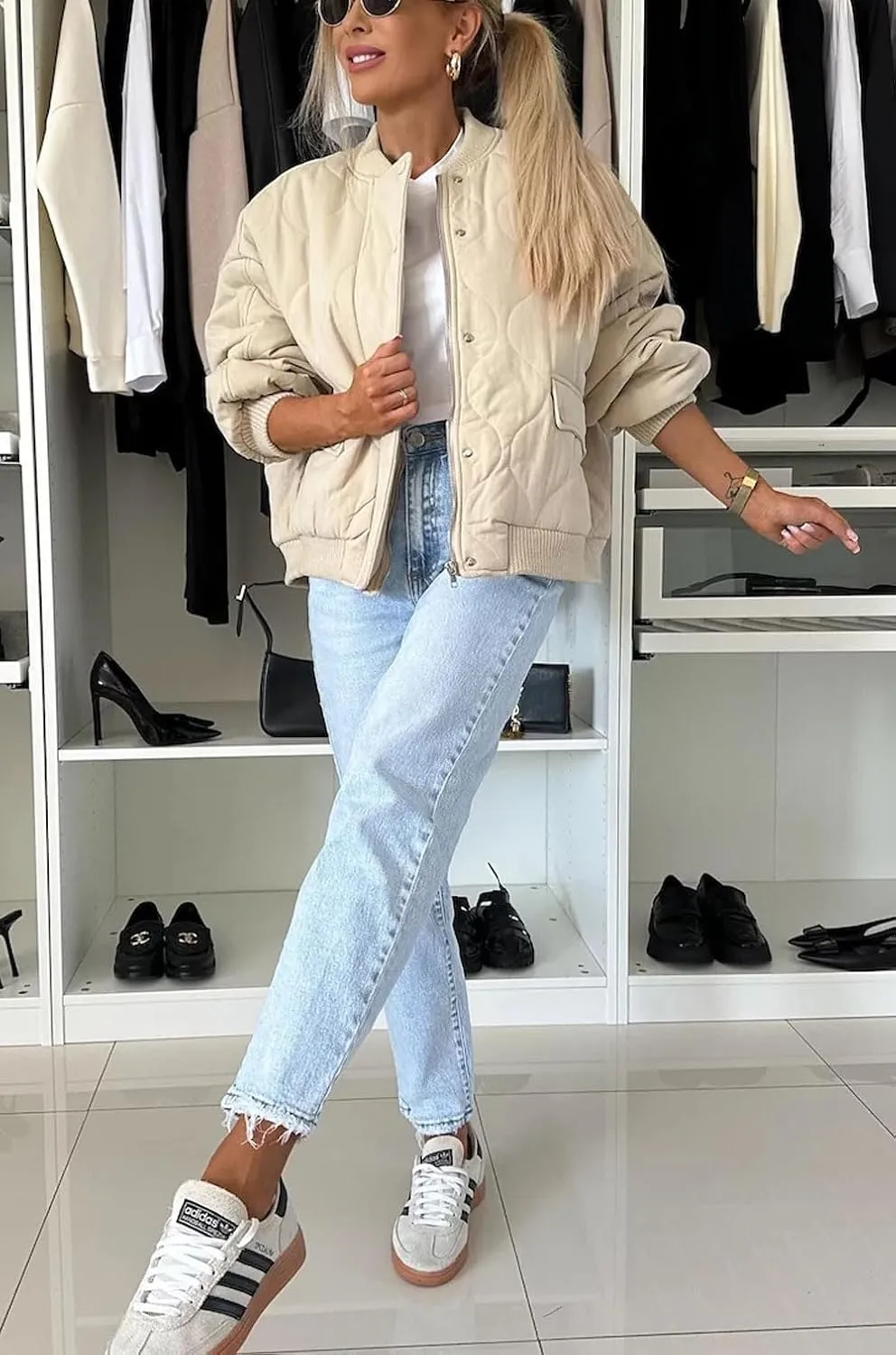 chouyatou Women's Winter Oversized Quilted Bomber Jacket Boyfriend Padded Puffer Jacket Down Coat