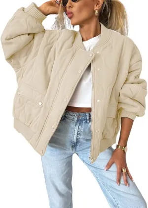 chouyatou Women's Winter Oversized Quilted Bomber Jacket Boyfriend Padded Puffer Jacket Down Coat