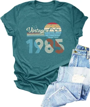 Chulianyouhuo 40th Birthday Gift Women Vintage 1985 T Shirt Letter Print Birthday Party Tops Casual Short Sleeve Tees
