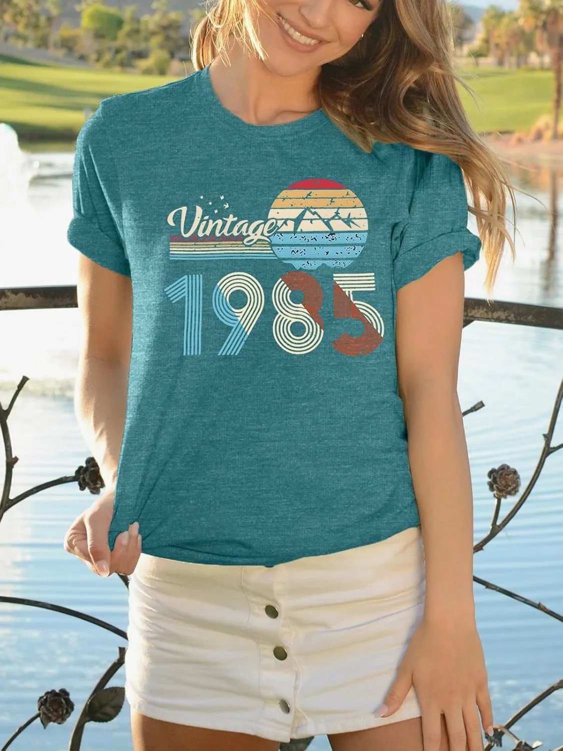 Chulianyouhuo 40th Birthday Gift Women Vintage 1985 T Shirt Letter Print Birthday Party Tops Casual Short Sleeve Tees
