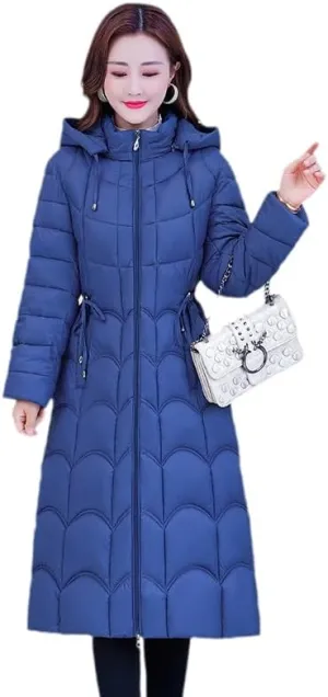 CJQJPNZ Winter Women -Long Hooded Jacket Solid Thicken Cotton Padded Coat For Female Slim Zipper Long Parkas Outwear-