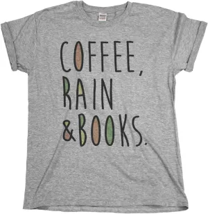 Coffee Rain and Books - Mens or Womens Cosy Autumn Novelty Organic Cotton T-Shirt
