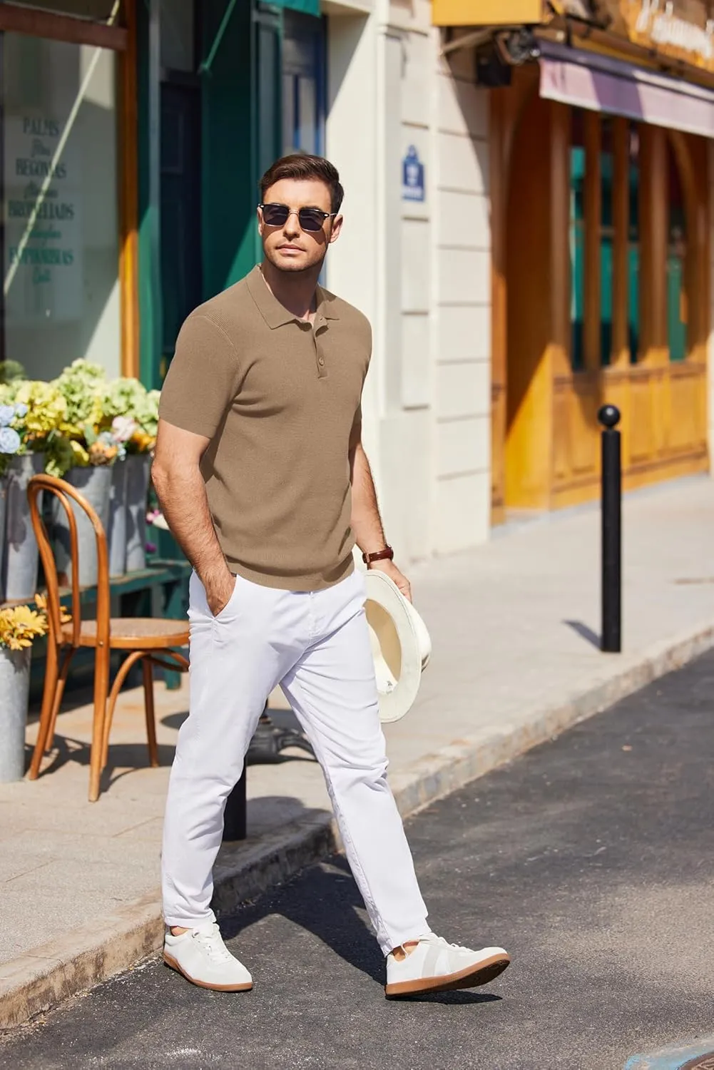 COOFANDY Mens Slim Fit Knit Polo Shirts Business Lightweight Polo Sweater Casual Summer Ribbed Textured Collared T Shirt